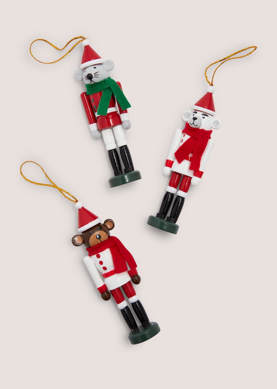 3 Pack Wooden Nutcracker Christmas Tree Decorations (4cm x 3cm x 13cm)