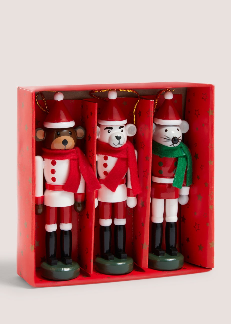 3 Pack Wooden Nutcracker Christmas Tree Decorations (4cm x 3cm x 13cm)