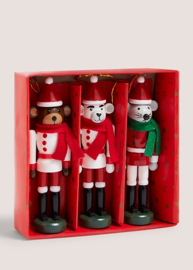 3 Pack Wooden Nutcracker Christmas Tree Decorations (4cm x 3cm x 13cm)
