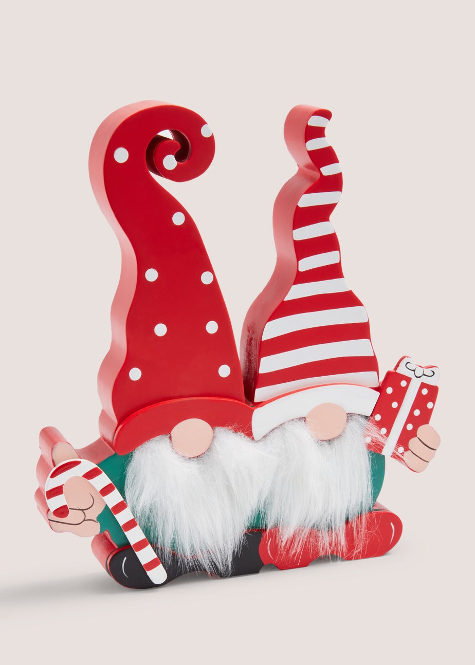 Wooden Christmas Gonk Pair Decoration (15.5cm x 2.5cm x 18cm)