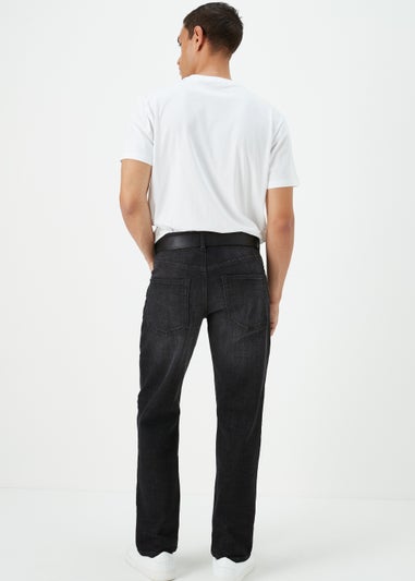 Black Straight Fit Belted Jeans