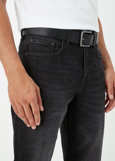 Black Straight Fit Belted Jeans