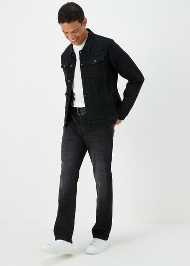 Black Straight Fit Belted Jeans