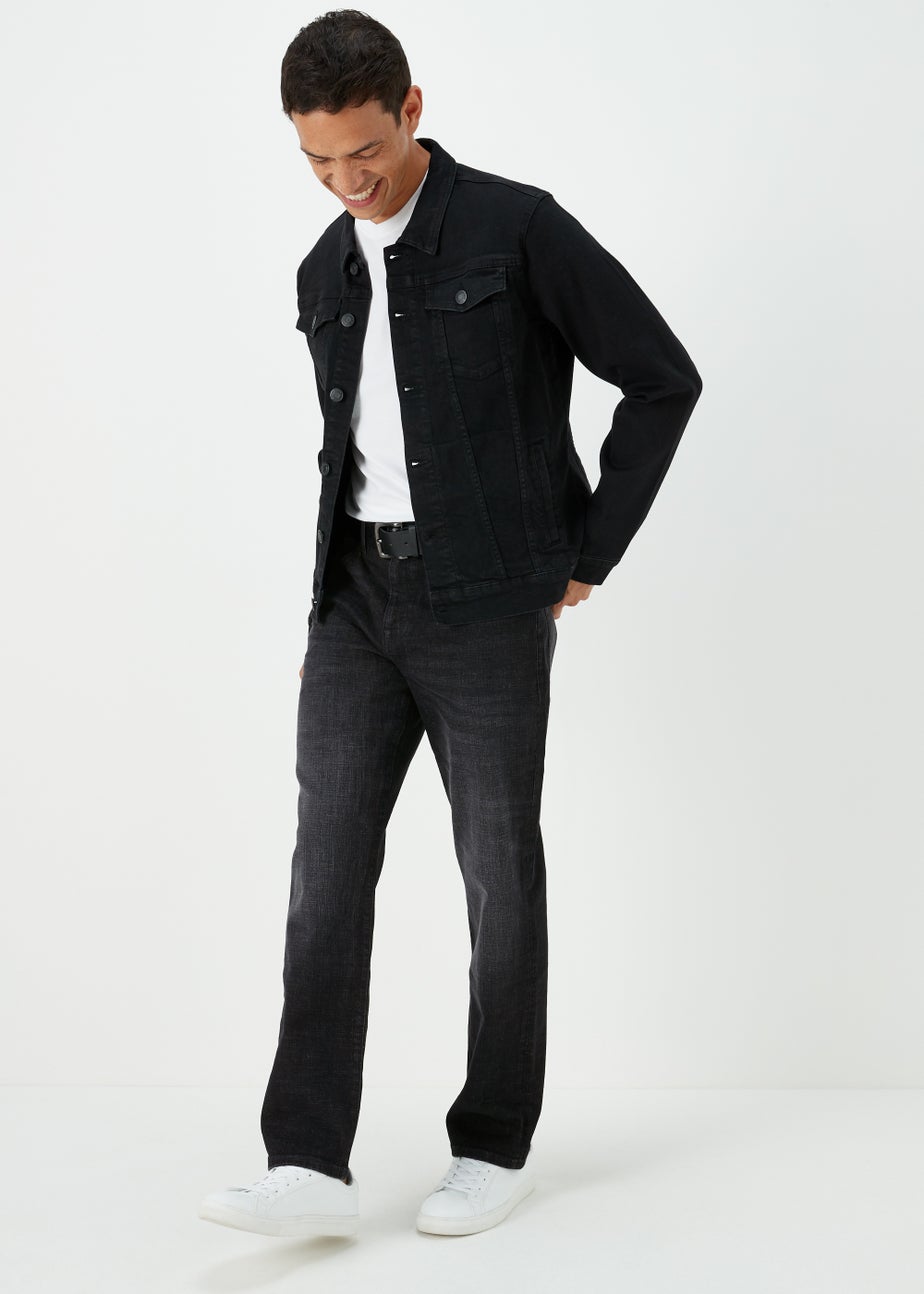 Black Straight Fit Belted Jeans