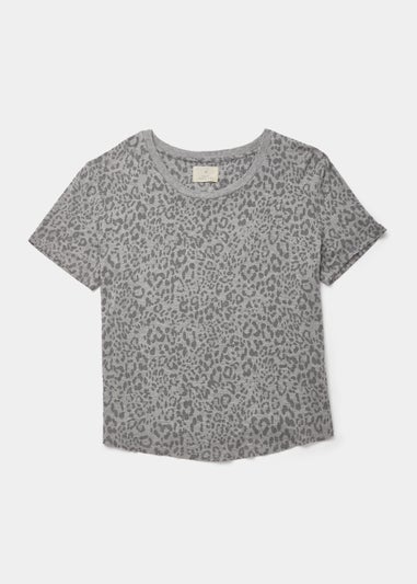 Grey Marl Animal Print Pyjama Top