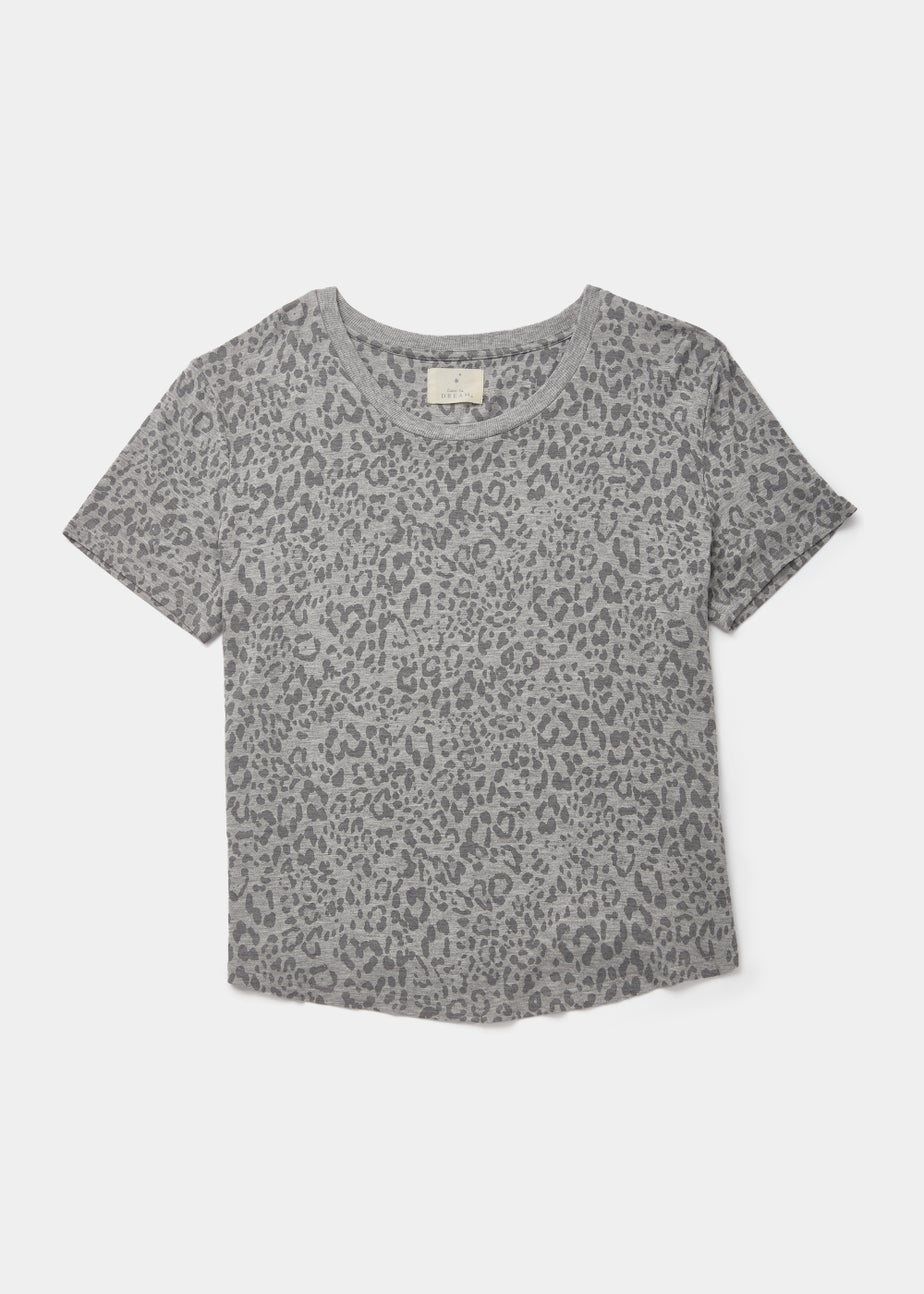Grey Marl Animal Print Pyjama Top
