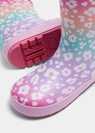 Girls Multicoloured Leopard Print Wellies (Younger 10-Older 5)