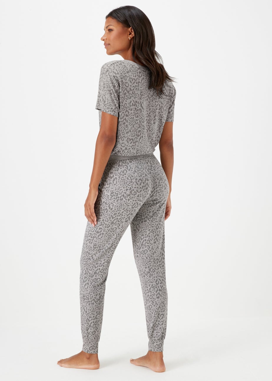 Grey Marl Animal Print Pyjama Bottoms