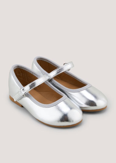 Girls Silver Ballet Flats (Younger 4-12)