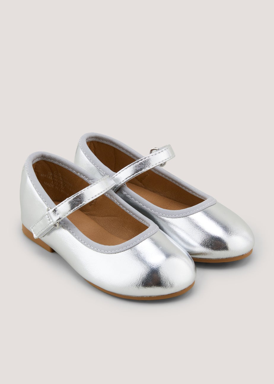 Girls Silver Ballet Flats (Younger 4-12)