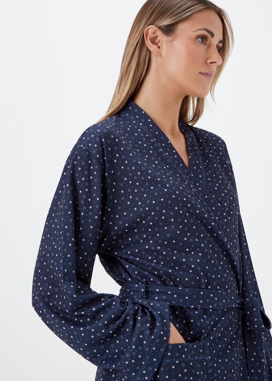 Navy Star Print Dressing Gown