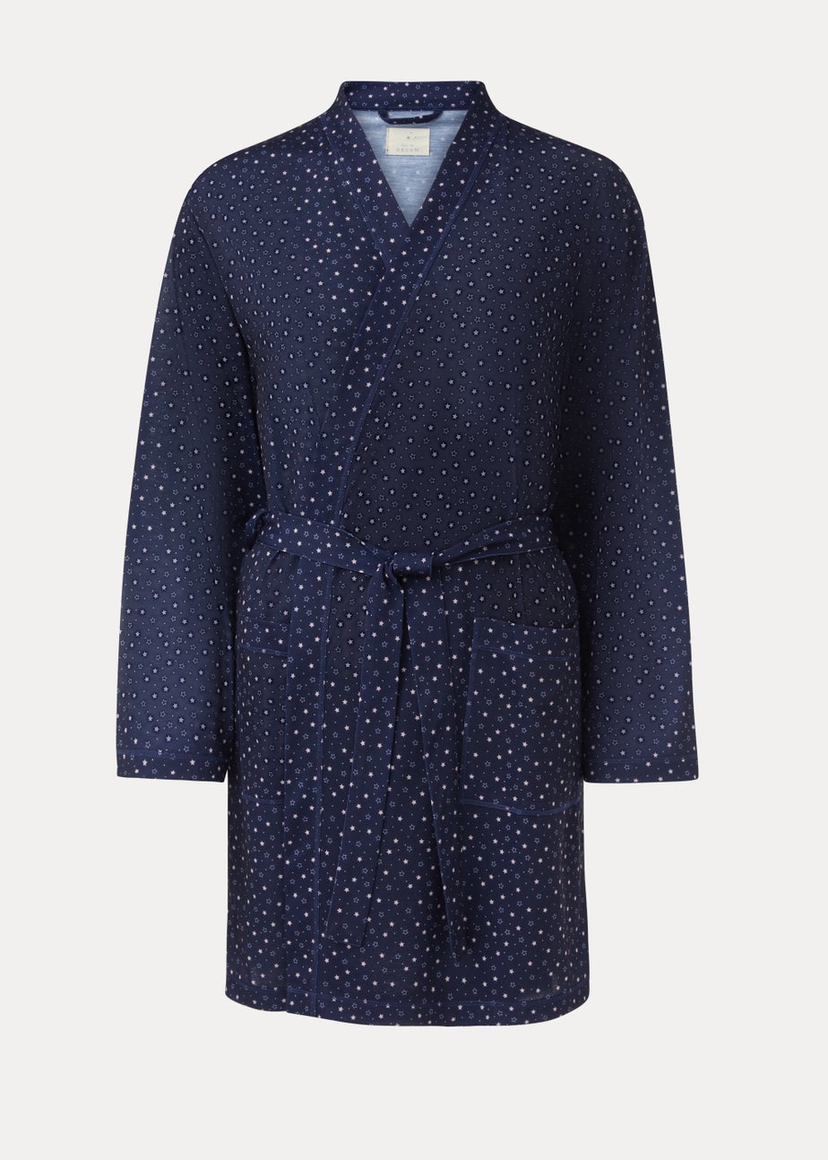 Navy Star Print Dressing Gown