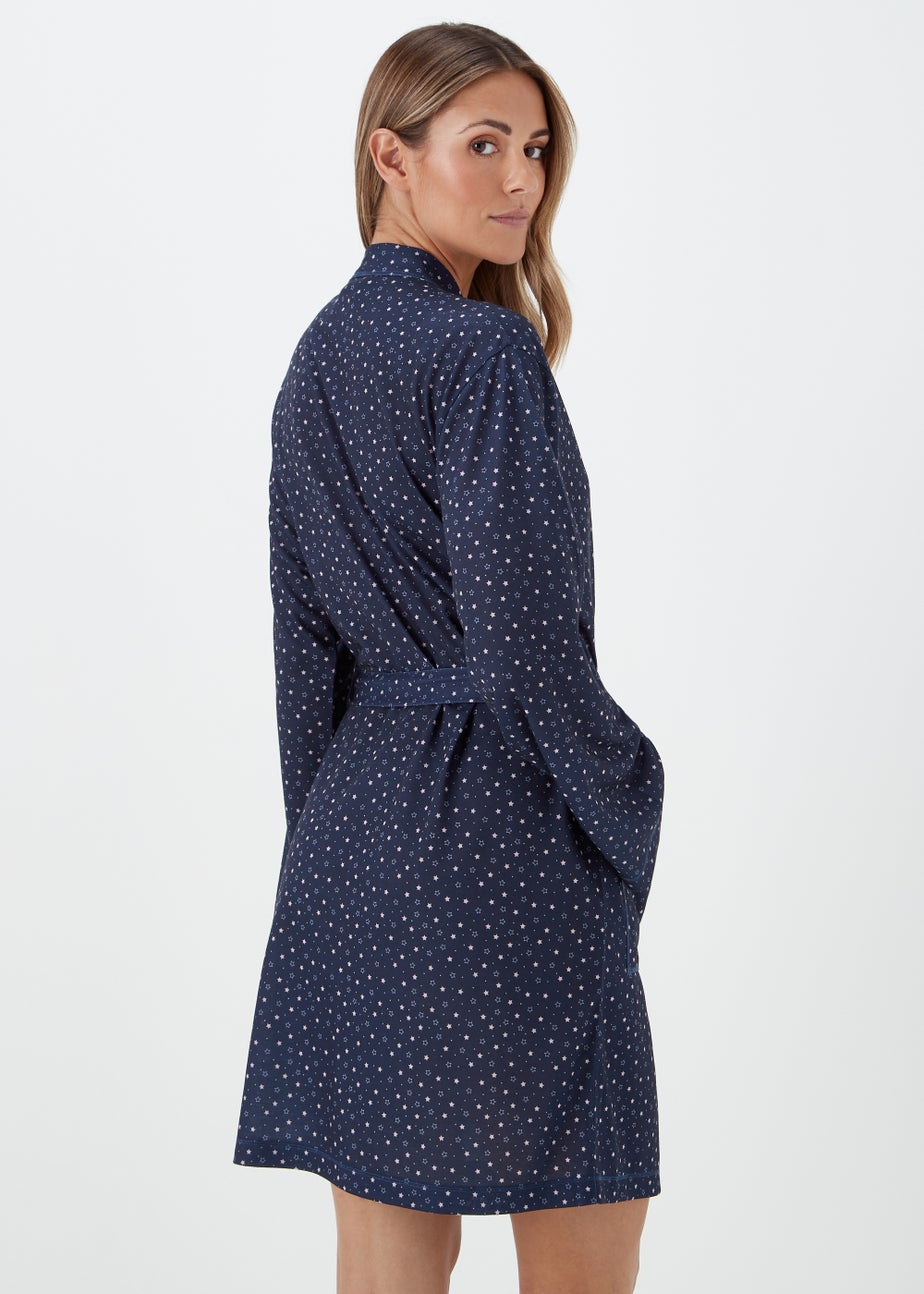 Navy Star Print Dressing Gown