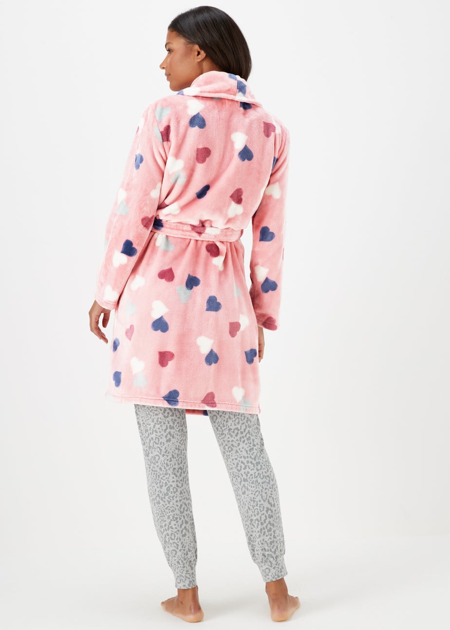 Pink Heart Print Fleece Dressing Gown