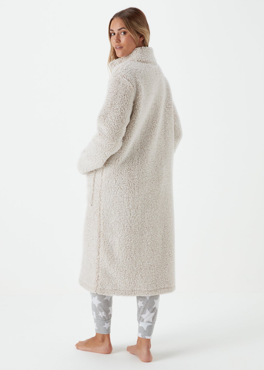 Cream Borg Zip Up Dressing Gown