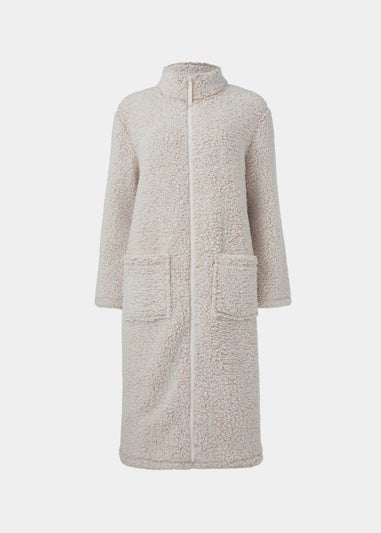 Cream Borg Zip Up Dressing Gown