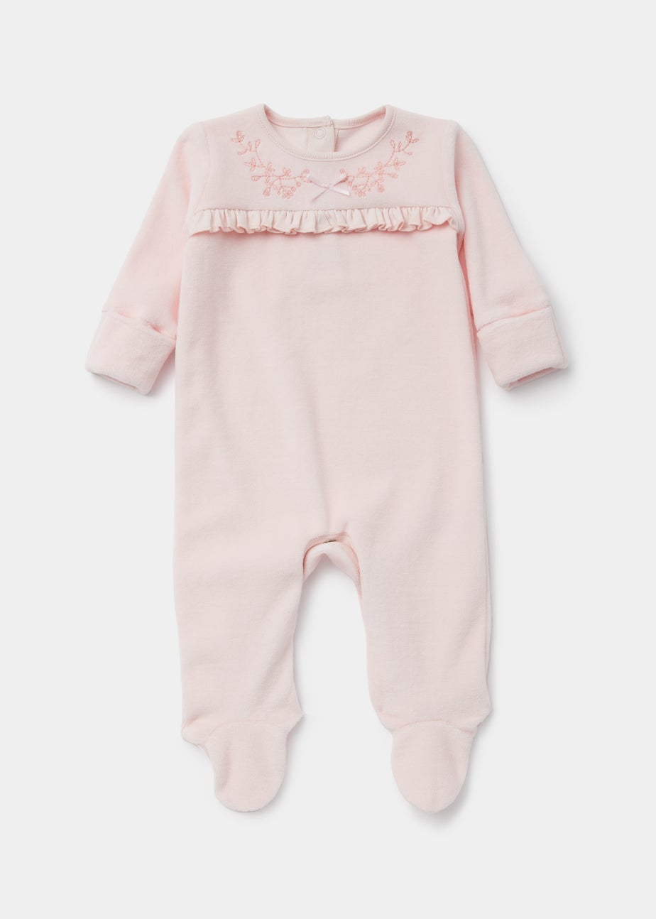 Baby Pink Velour Sleepsuit (Tiny Baby-12mths) Matalan