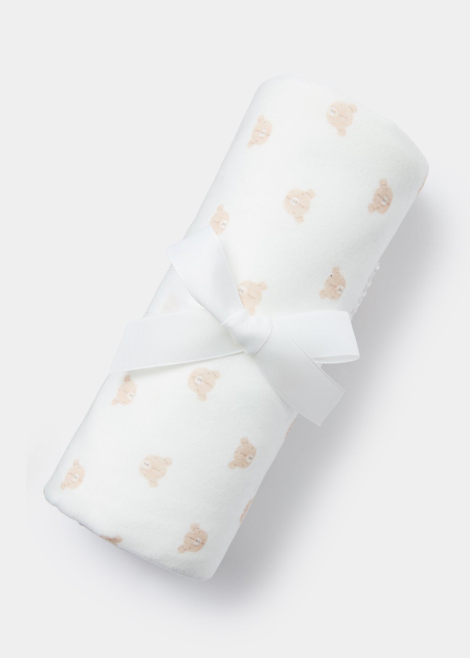Cream Bear Print Baby Blanket