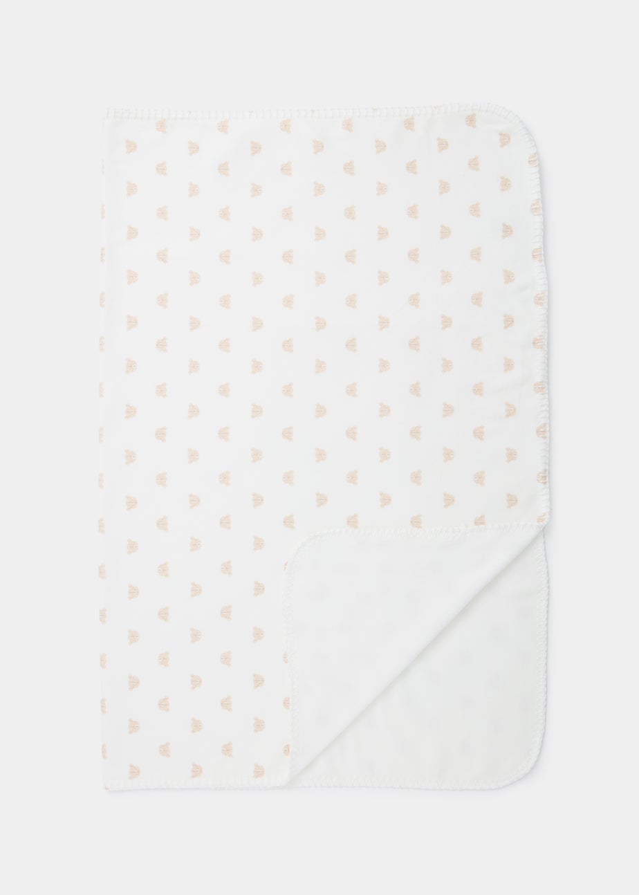 Cream Bear Print Baby Blanket
