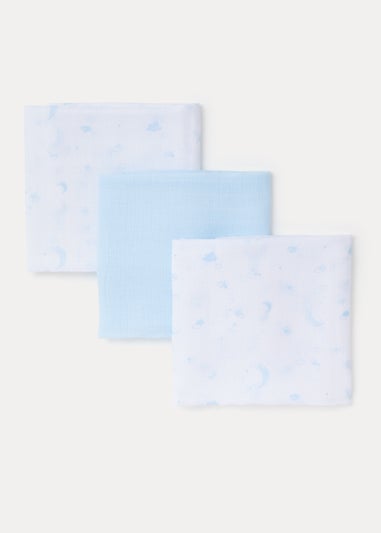 3 Pack Blue Muslin Cloths