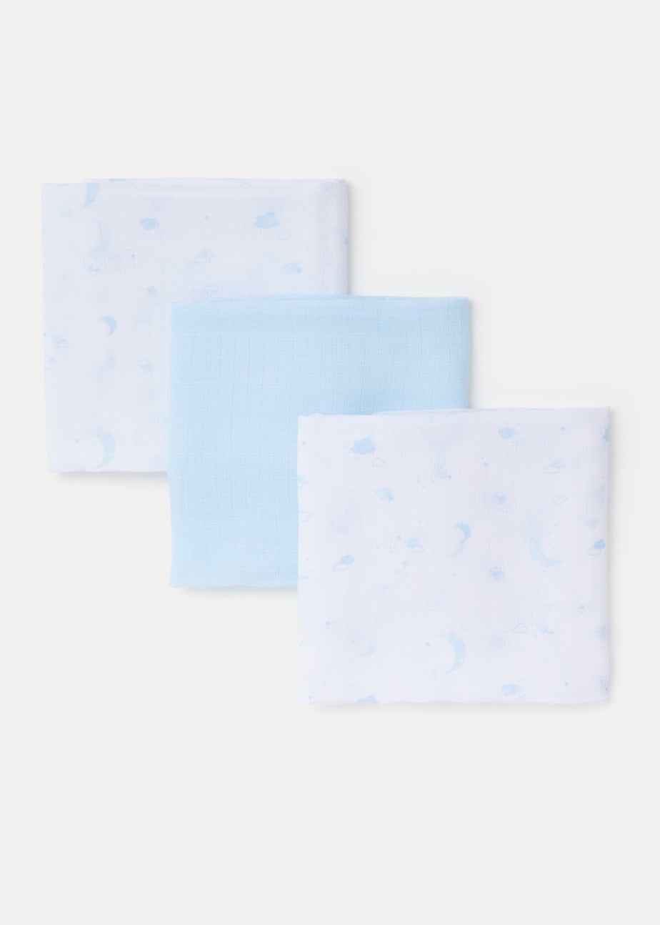3 Pack Blue Muslin Cloths
