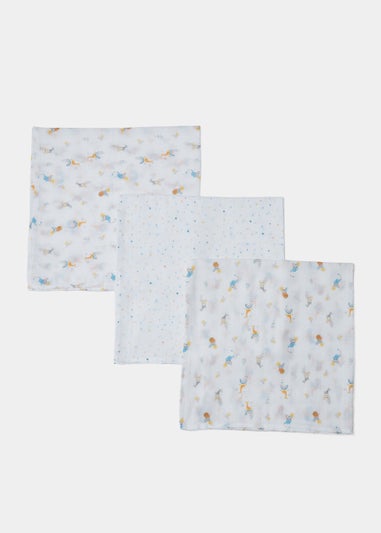 3 Pack White Rainbow Muslin Squares (73cm x 73cm)