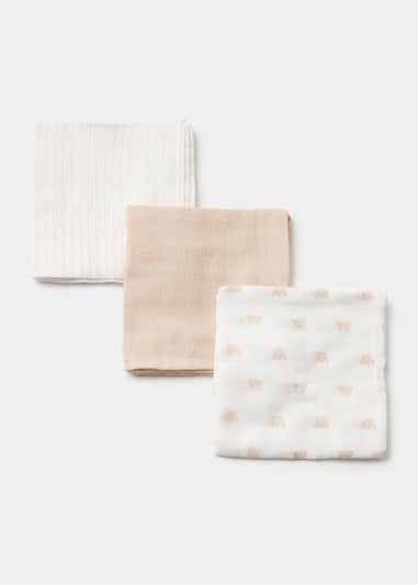 3 Pack Bear Muslin Squares (73cm x 73cm)