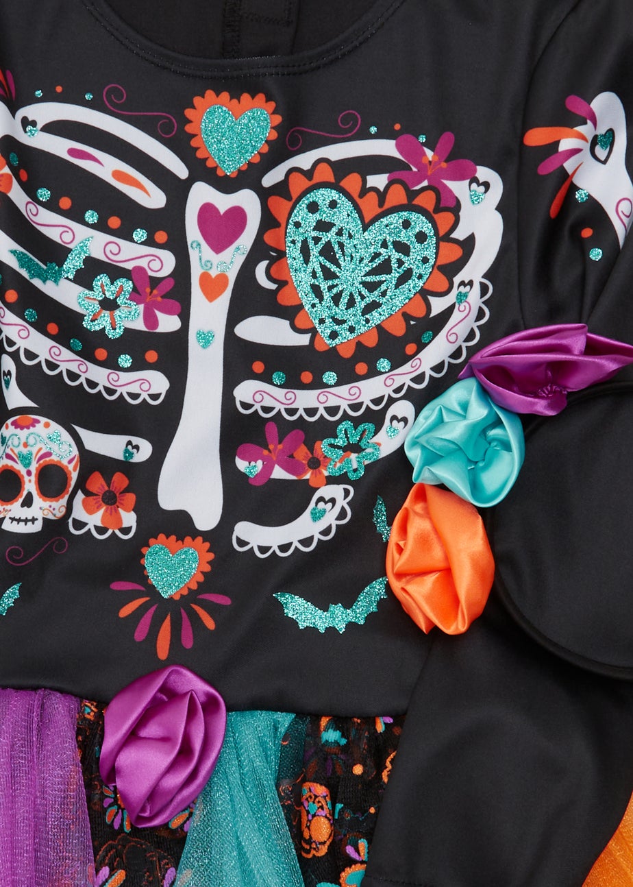 Kids Multicoloured Day Of The Dead Fancy Dress Costume (12mths-11yrs)