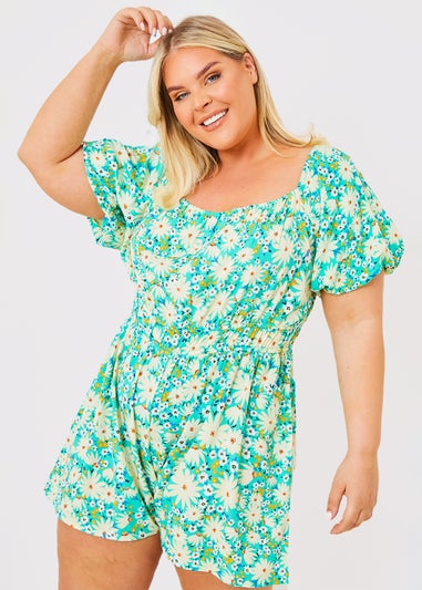 In the Style Jac Jossa Sage Floral Print Playsuit