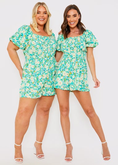 In the Style Jac Jossa Sage Floral Print Playsuit