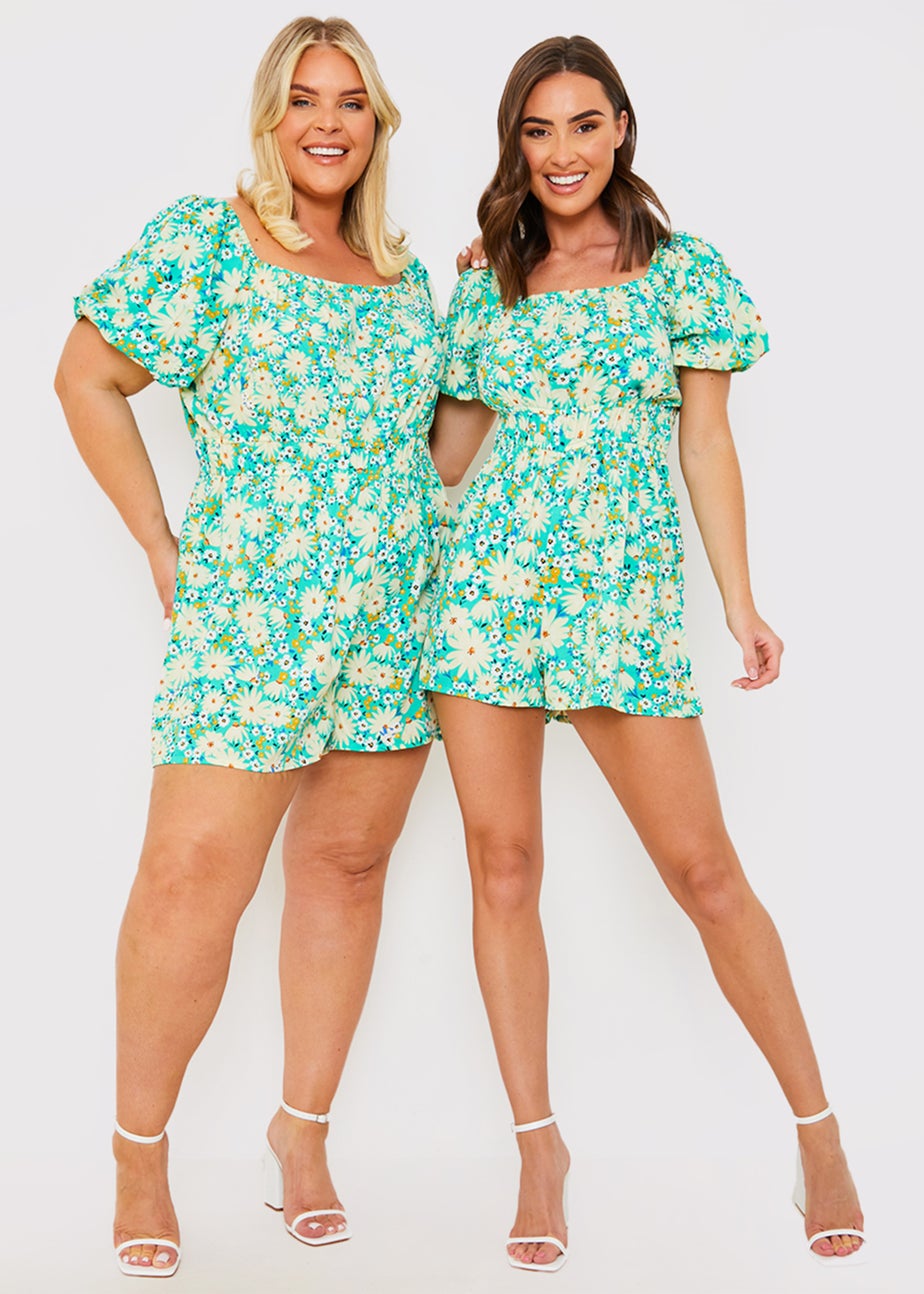 In the Style Jac Jossa Sage Floral Print Playsuit