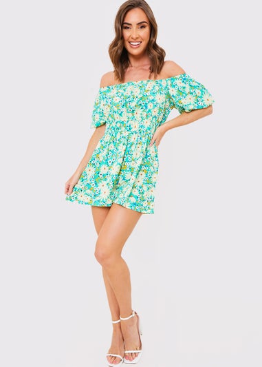 In the Style Jac Jossa Sage Floral Print Playsuit
