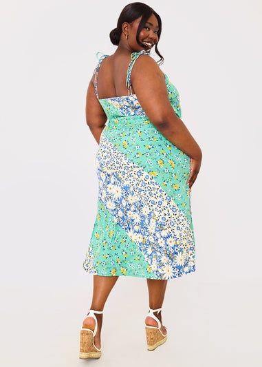 In the Style Jac Jossa Green Floral Print Ring Midi Dress