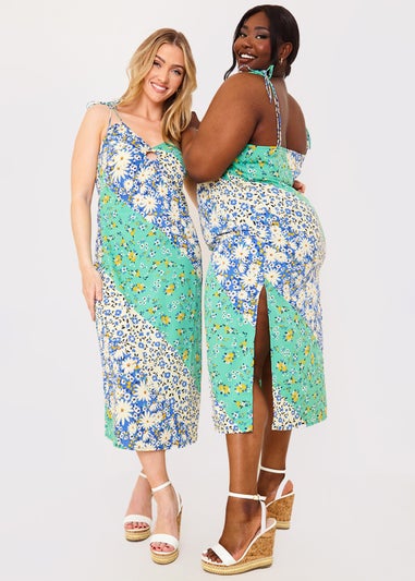 In the Style Jac Jossa Green Floral Print Ring Midi Dress