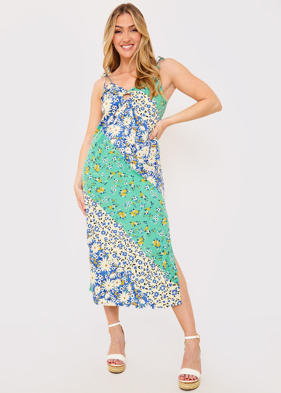 In the Style Jac Jossa Green Floral Print Ring Midi Dress