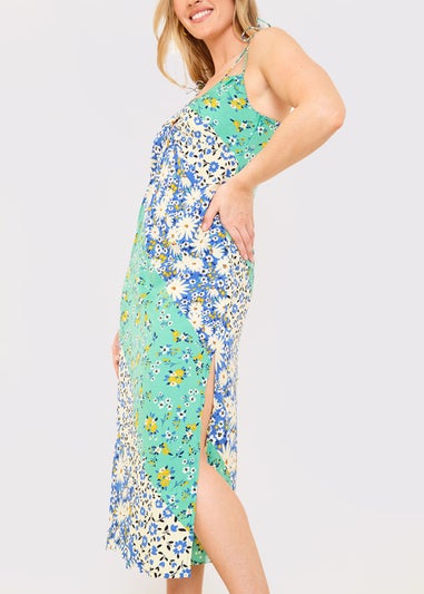 In the Style Jac Jossa Green Floral Print Ring Midi Dress