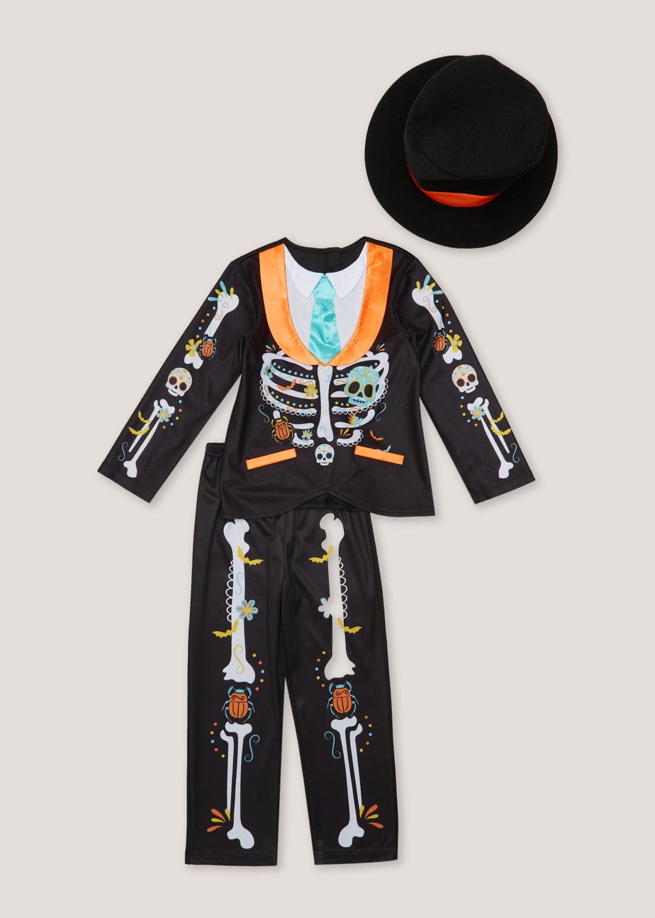 Kids Multicoloured Day Of The Dead Fancy Dress Costume (12mths-11yrs)