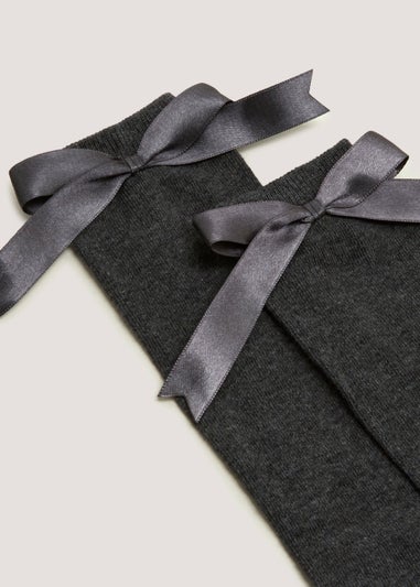 Girls 2 Pack Grey Bow Over the Knee Socks (Younger 6-Older 5.5)
