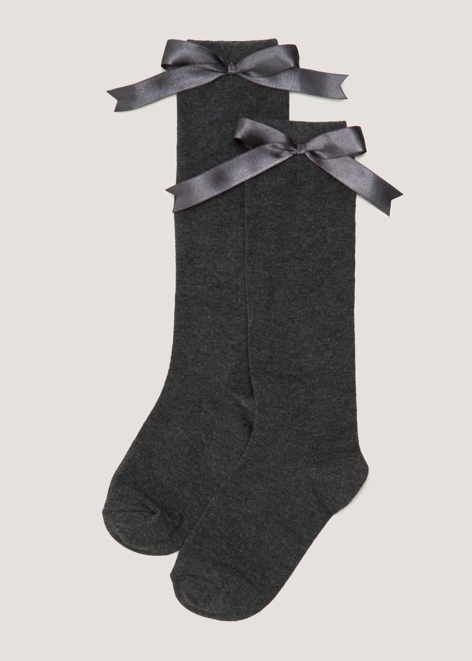 Girls 2 Pack Grey Bow Over the Knee Socks (Younger 6-Older 5.5)