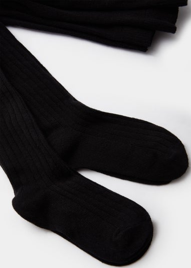 Girls 2 Pack Black Ribbed Tights (4-13yrs)