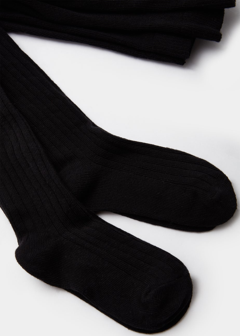 Girls 2 Pack Black Ribbed Tights (4-13yrs)