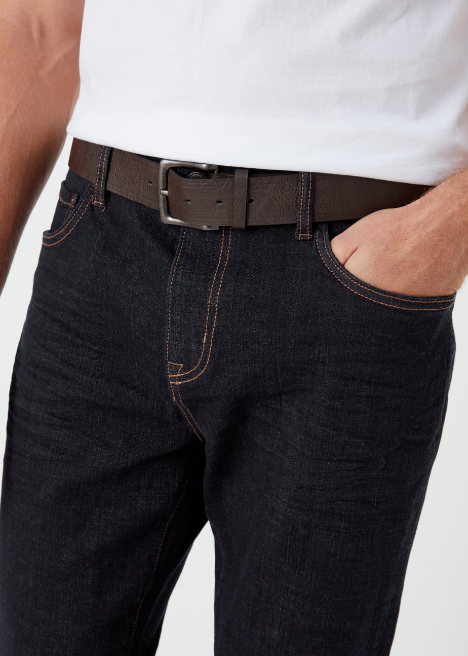 Dark Raw Wash Bootcut Belted Jeans