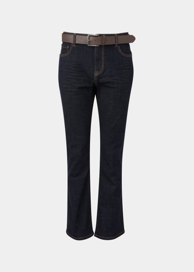 Dark Raw Wash Bootcut Belted Jeans