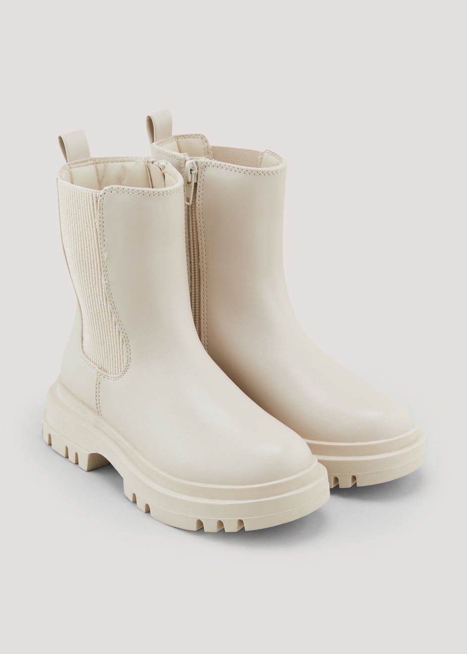 Girls Cream Mid Calf Chelsea Boots (Younger 10-Older 5) Matalan