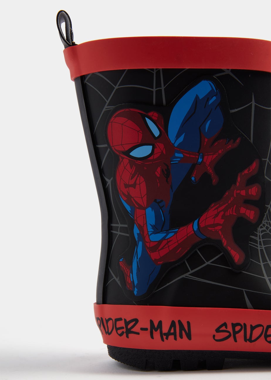 Kids Black Marvel Spider-Man Rubber Wellies (Younger 4-12)