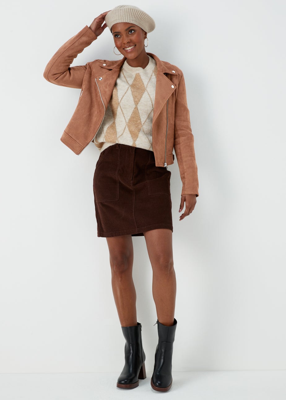 Brown Faux Suede Biker Jacket