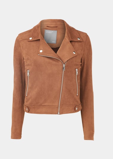 Brown Faux Suede Biker Jacket