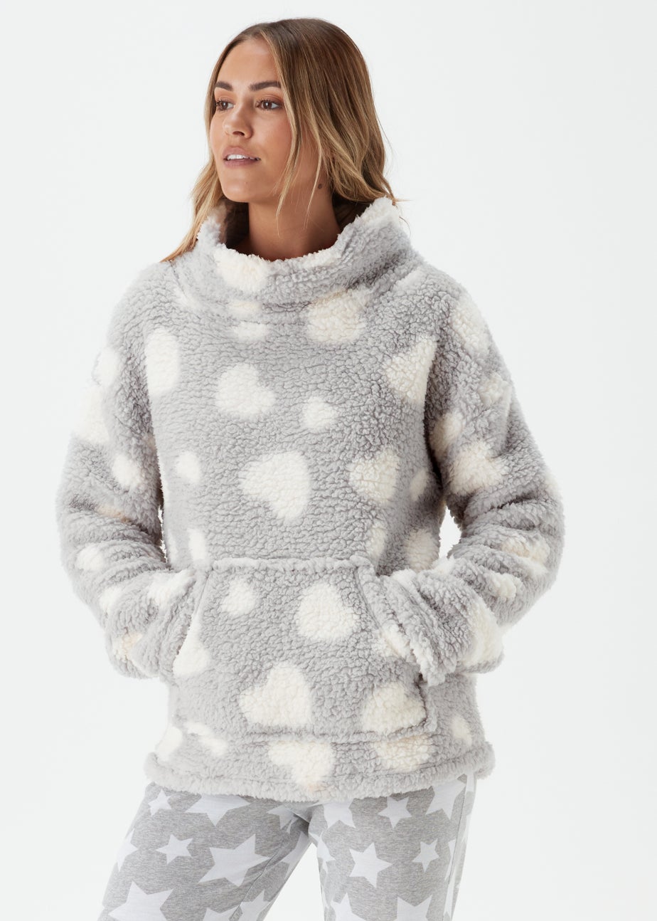 Grey Heart Print Snuggle Pyjama Top