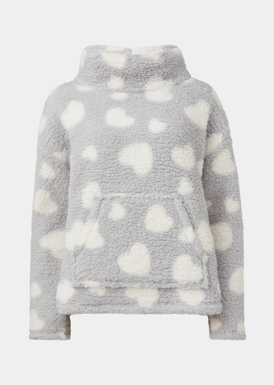 Grey Heart Print Snuggle Pyjama Top