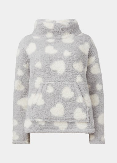 Grey Heart Print Snuggle Pyjama Top